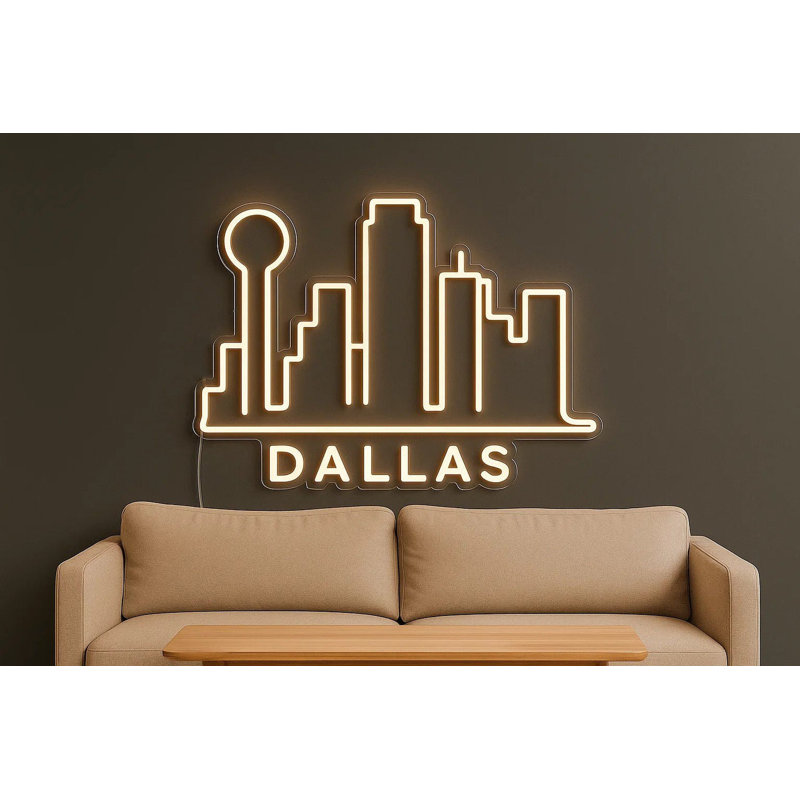 Enseigne néon Dallas City Skyline - 16 po x 10 po
