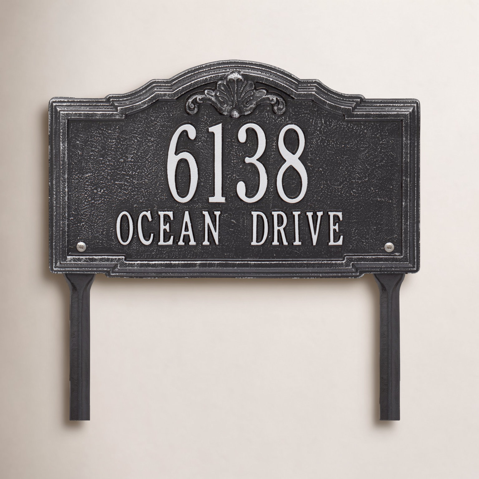 Gatewood 2-Line Lawn Address Sign, Black/Silver, Yes