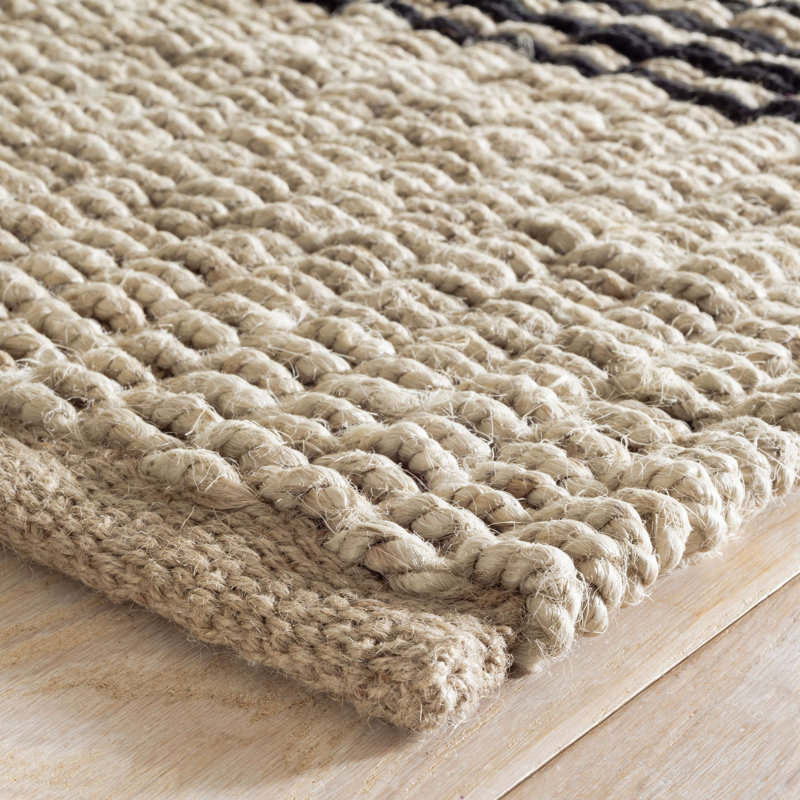 Jute Ticking Black Handwoven Jute Rug, Rectangle 9' x 12'