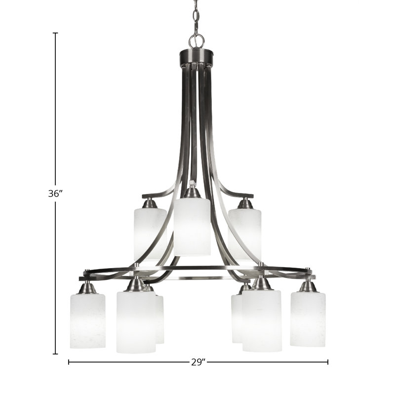 Lustre 9 lumières Michell, Blanc, Nickel brossé