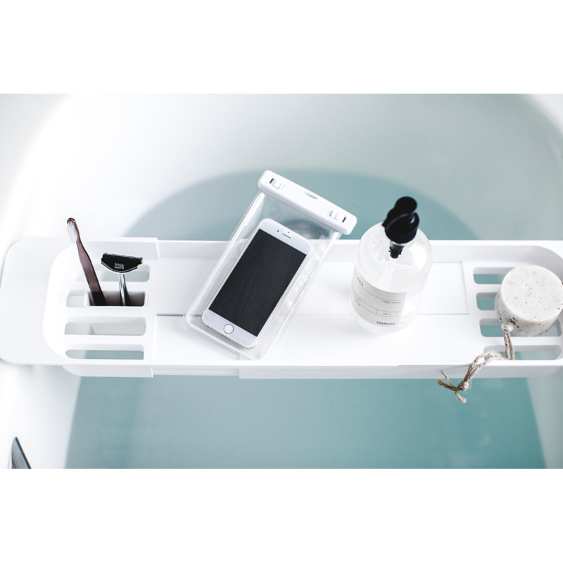 White Expandable Metal Bathtub Caddy with Storage