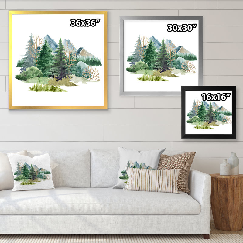 Nature, pelouse de forêt, brousse d'arbres, herbe I - peinture sur toile, H 36 po x l 36 po, Cadre doré
