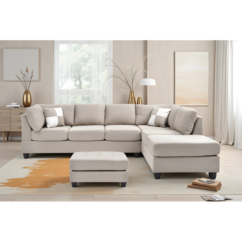 Canapé modulaire avec repose-pieds Radwa, Vanille