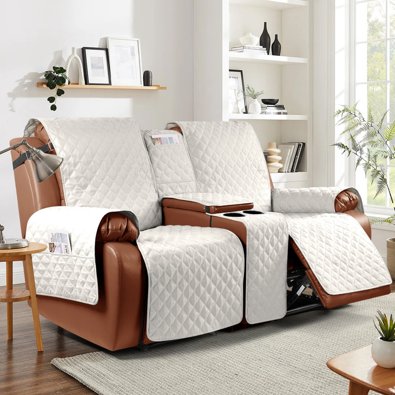Housses pour causeuse inclinable avec console Kyrstie, Mélange de polyester beige