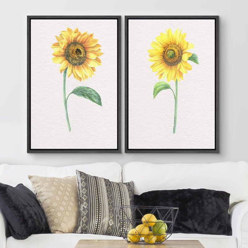 «Watercolor Sunflower Close Up Duo», 2 pièces, Noir, H 24 po x l 16 po