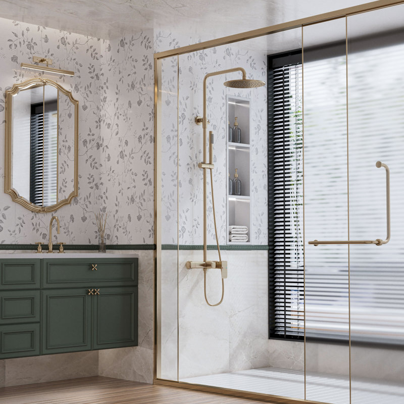 Luxurious Complete Shower System with Rough-in Valve Rain Showerhead, Brushed Gold