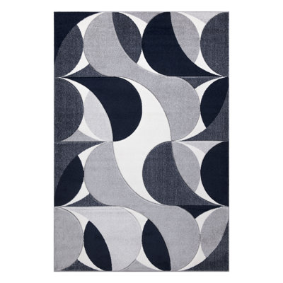 Kenzo Navy Abstract Geometric Modern Rug – Large Living Room Carpet | Bedroom & Hallway Runner | Soft, Stain Resistant, Non-Shedding Floor Mat