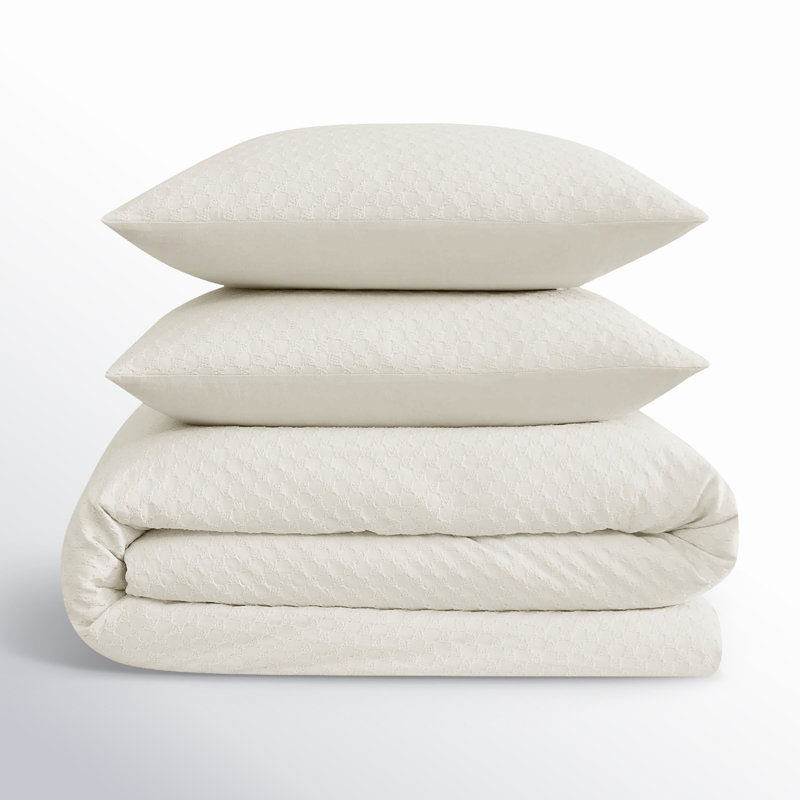  Texture tissée crème, Grand édredon + 2 taies décoratives standard, Cream
