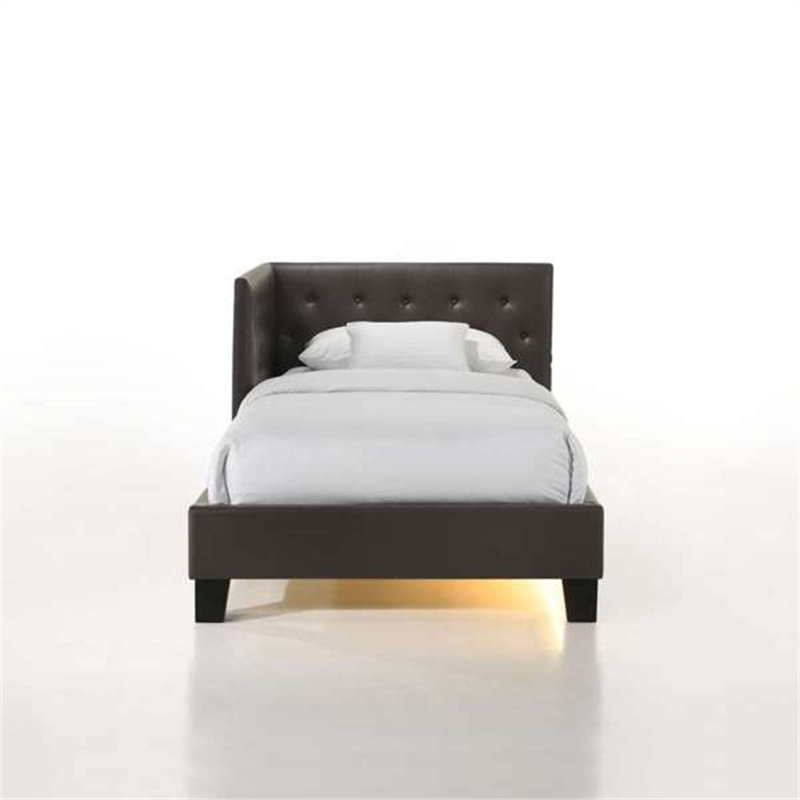 Lit simple d'angle avec design innovant, capitonnage à boutons, ports USB et lumières à capteur pour une chambre à coucher surélevée Julesburg