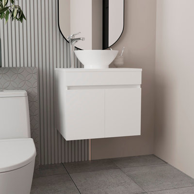 Vessel Sink Vanity Manchester, Two Drawers And Open Shelf