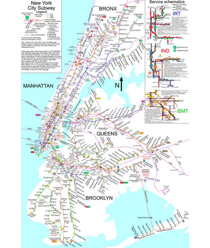 Carte du métro de New York, H 40 po x l 27 po
