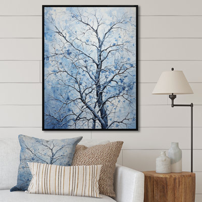 «Blue and White Tree Blooms In Winter III», art mural arbre