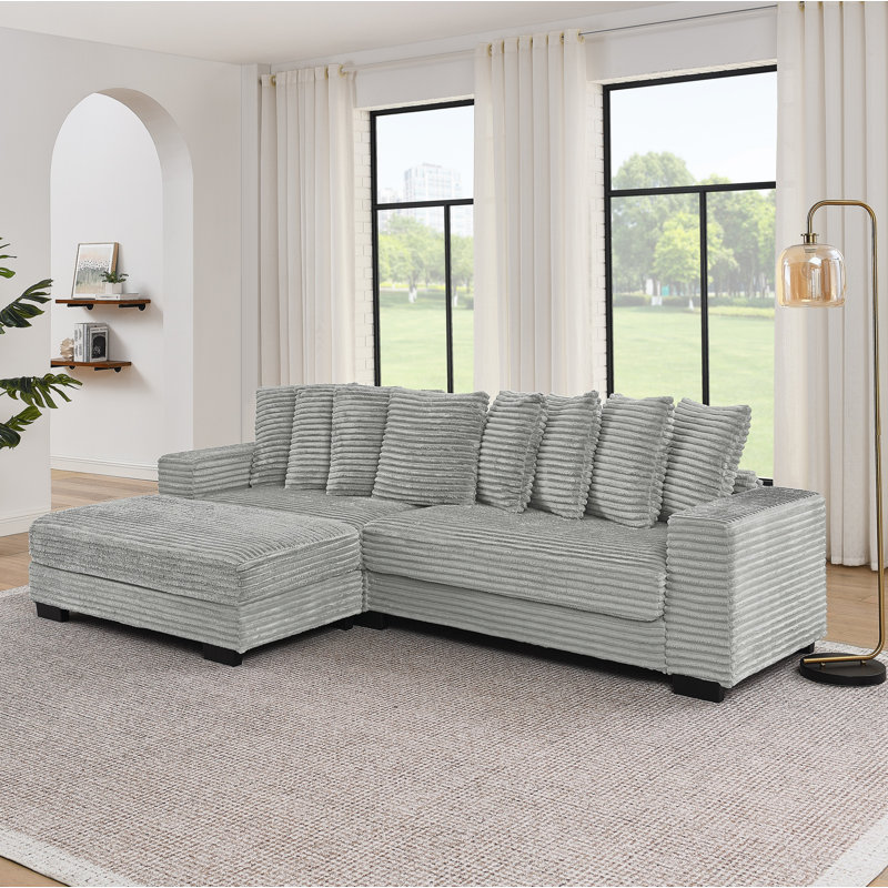 Canapé-lit modulaire rembourré en velours Corduroy, Gris