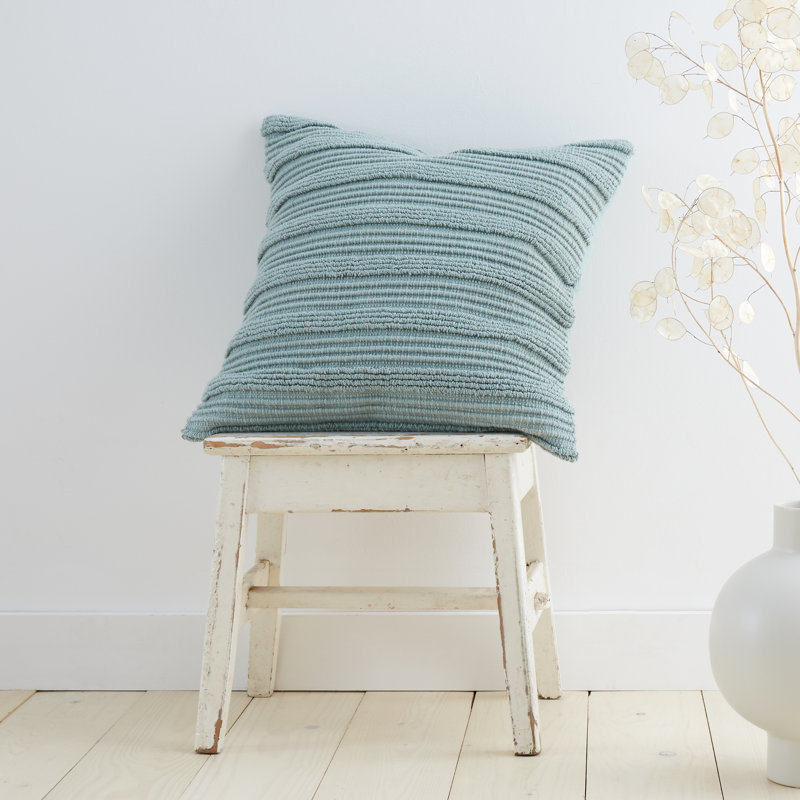 Tufted Stripes Cotton Cushion Cover Striped Square Throw Pillow Cover, Green