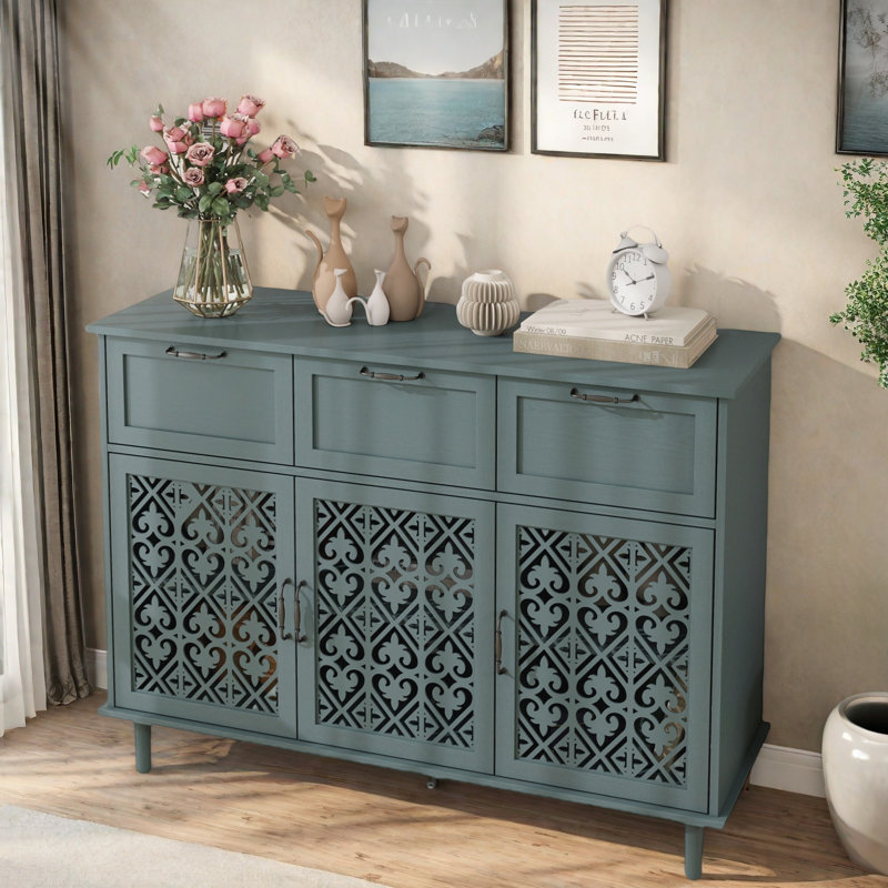3 Door 3 Drawer Cabinet, American Furniture, Suitable for Bedroom, Living Room, Study, Dark Green