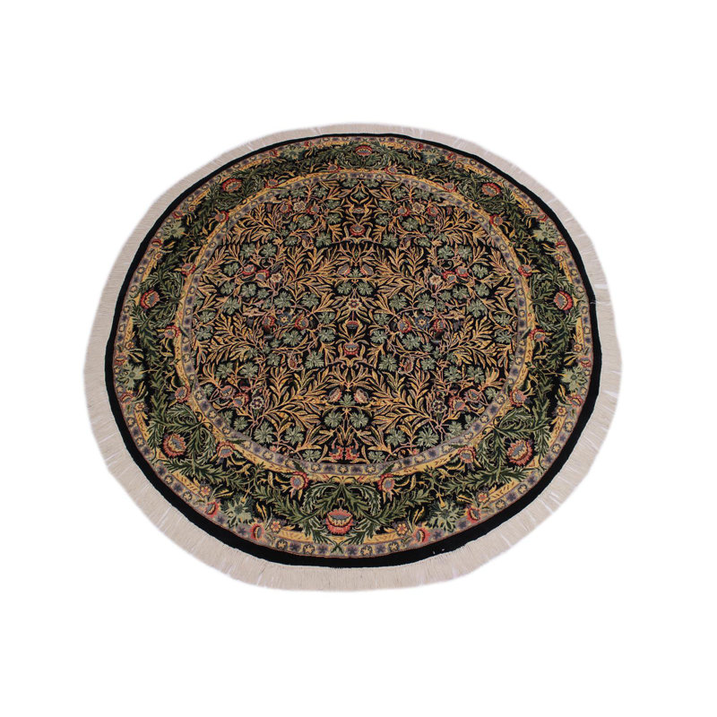 Tapis oriental vert en laine noué à la main 8 pi 1 po x 8 pi 6 po Papillion