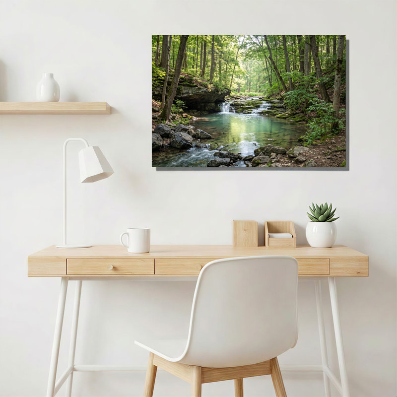 Toile verte avec ruisseau vert et cascades, H 12 po x l 18 po