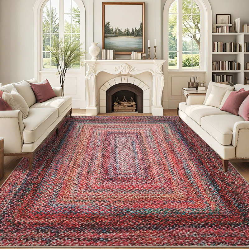 Machine Washable Rugs Braided Print Hallway Area Rugs Non-Slip Modern Geometric Soft Non-Shedding Kitchen for Bedroom
