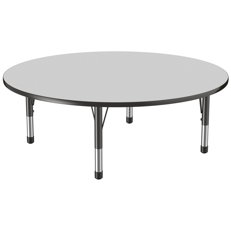 Table ronde à hauteur réglable, H 24 po x L 60 po x l 60 po, Gris / noir, Épais