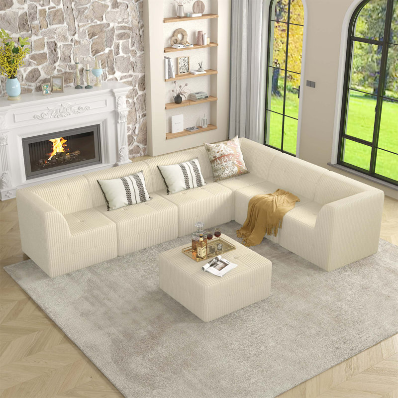 Canapé modulaire en forme de L avec un design compressé bricolage, un canapé en velours côtelé minimaliste moderne et une fonction de canapé pour une utilisation polyvalente à la maison