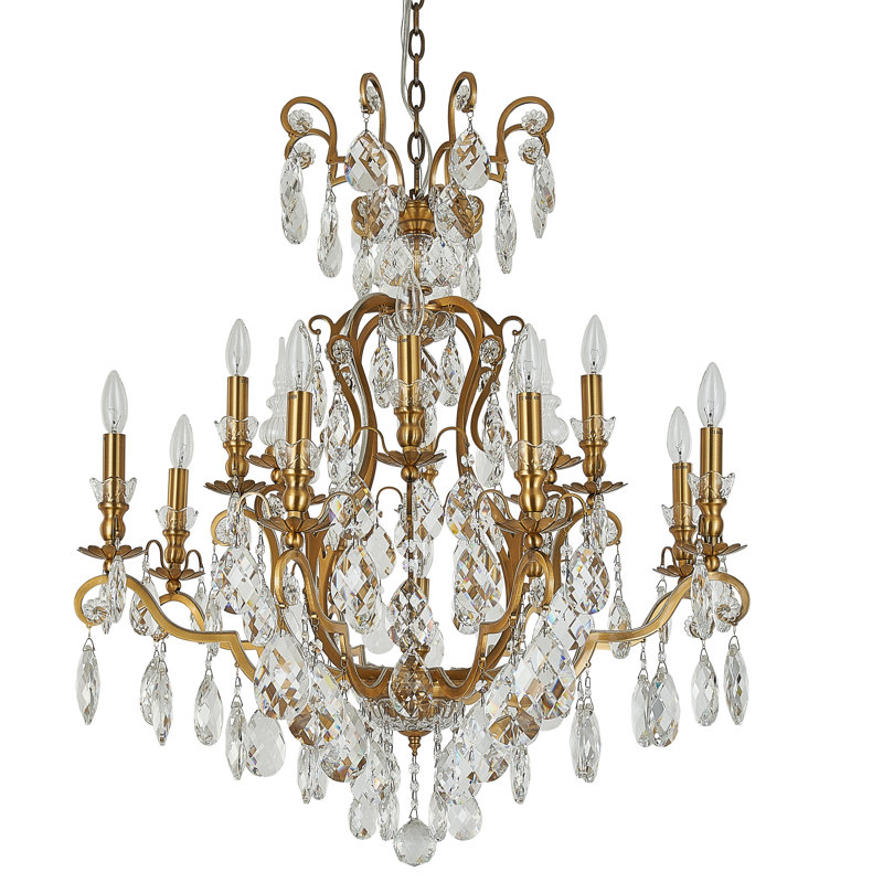 Lustre en cristal 13 lumières Traditional, Laiton antique