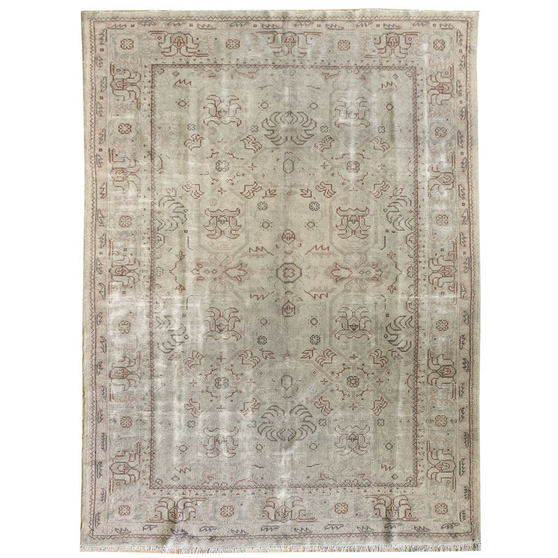 Tapis unique beige, crème et saumon de 7 pi 8 po x 11 pi 6 po de conception unique
