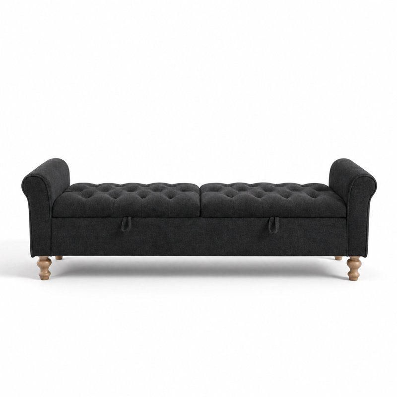 Banc de rangement rembourré Modern, Black, 21.9 " H x 20.3 " L x 65.7 " D, Black