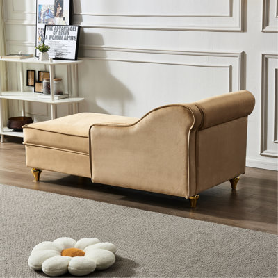 Chaise longue en velours kaki avec rangement supplémentaire - Confort et commodité