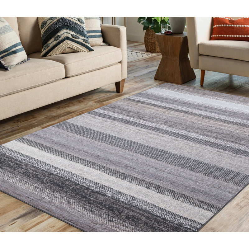 Lyanne Washable Non-Slip Stripped Area Rug, Rectangle 5'3" x 6'9"