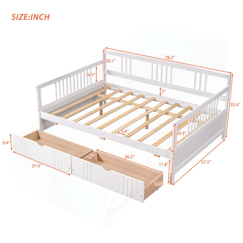 Lit de jour polyvalent avec deux tiroirs pour optimiser l'espace, Complet/Double, Blanc