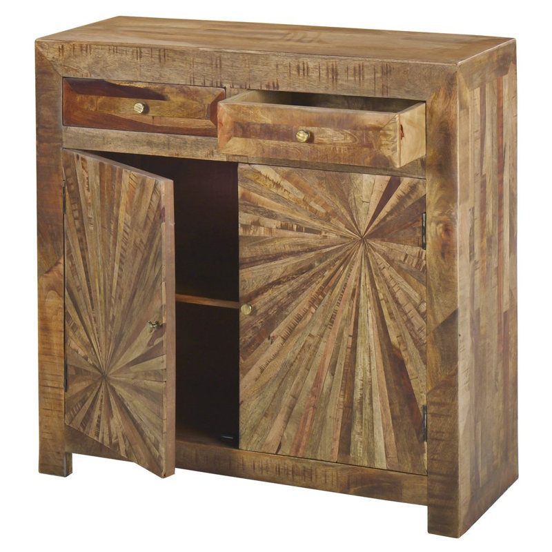 Petite armoire d'appoint 40 pouces en bois de manguier récupéré avec 2 tiroirs et 2 portes