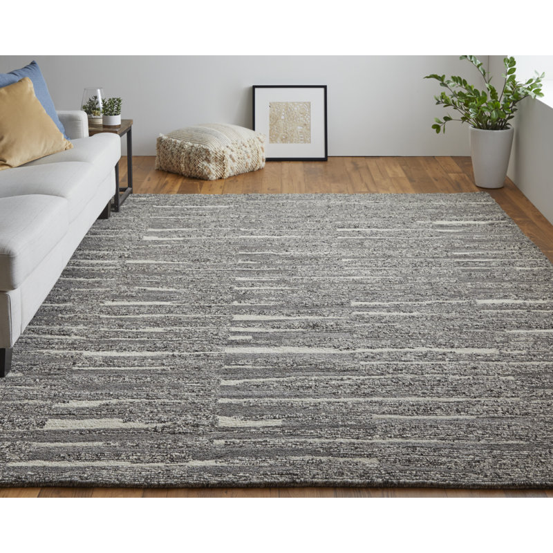 Rectangle Conor Abstract Hand Loomed Wool Area Rug in Gray/Taupe/Ivory, Rectangle 8'6" x 11'6"