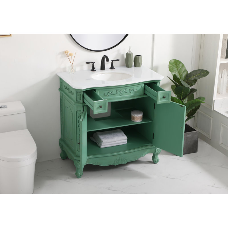 Ensemble de meuble-lavabo simple Lunette, Menthe rétro, Ivoire blanc, 36"
