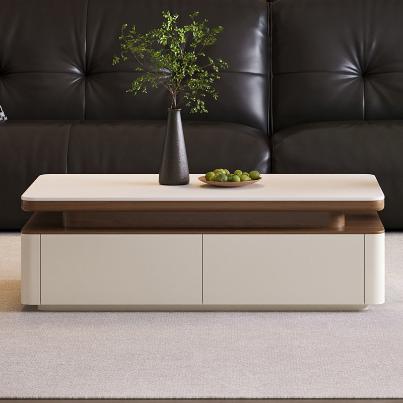 Table basse rectangulaire en bois manufacturé blanc, 15.24" H x 47.24" L x 23.62" W