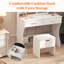 Coiffeuse avec miroir et lumières à DEL, couleur / luminosité réglable, 2 prises de courant / 2 ports USB, bureau de maquillage blanc avec tabouret de rangement, 8 tablettes ouvertes, 2 tiroirs, 2 supports à rouge à lèvres, tablette inférieure