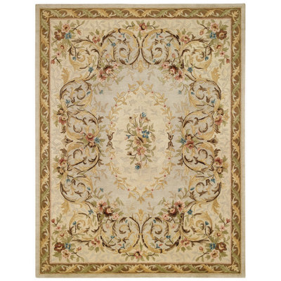 Evelyn Hand Tufted Wool Oriental Area Rug in Ivory