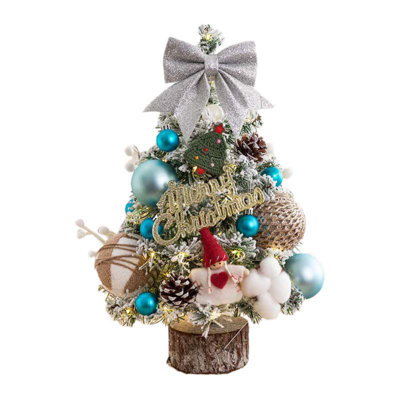 Mini Snow Flocked Christmas Tree,17.7 In Artificial Tabletop Christmas Tree With Diy Balls Bowknot Ornaments,