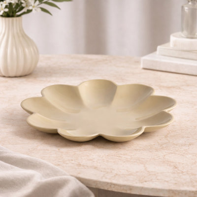 Plateau décoratif en aluminium | Plateau rond moderne pour la décoration intérieure | Table de salle à manger Elegant Beige 11,5 po x 11,5 po x 1,25 po