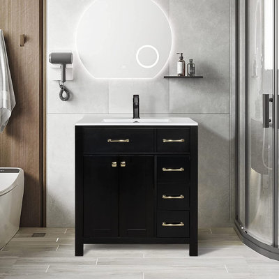 Ensemble de meuble-lavabo simple 30 po avec plateau d'évier Manrique Makowski, robinet en alliage de zinc, surface peinte, portes à fermeture en douceur, certifié EPA