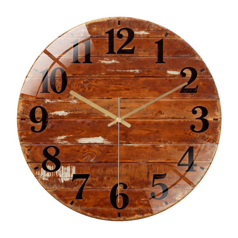 Horloge murale 12 po ronde en verre trempé avec mouvement à quartz silencieux, Brun délavé