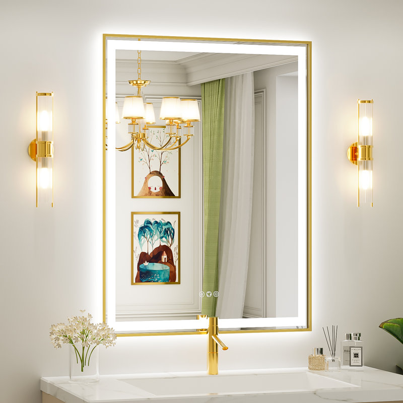 Miroir de salle de bain à DEL avec lumières, miroir de salle de bain éclairé à l'avant et à l'arrière avec anti-buée, miroirs muraux éclairés, température de 3 couleurs, à intensité variable