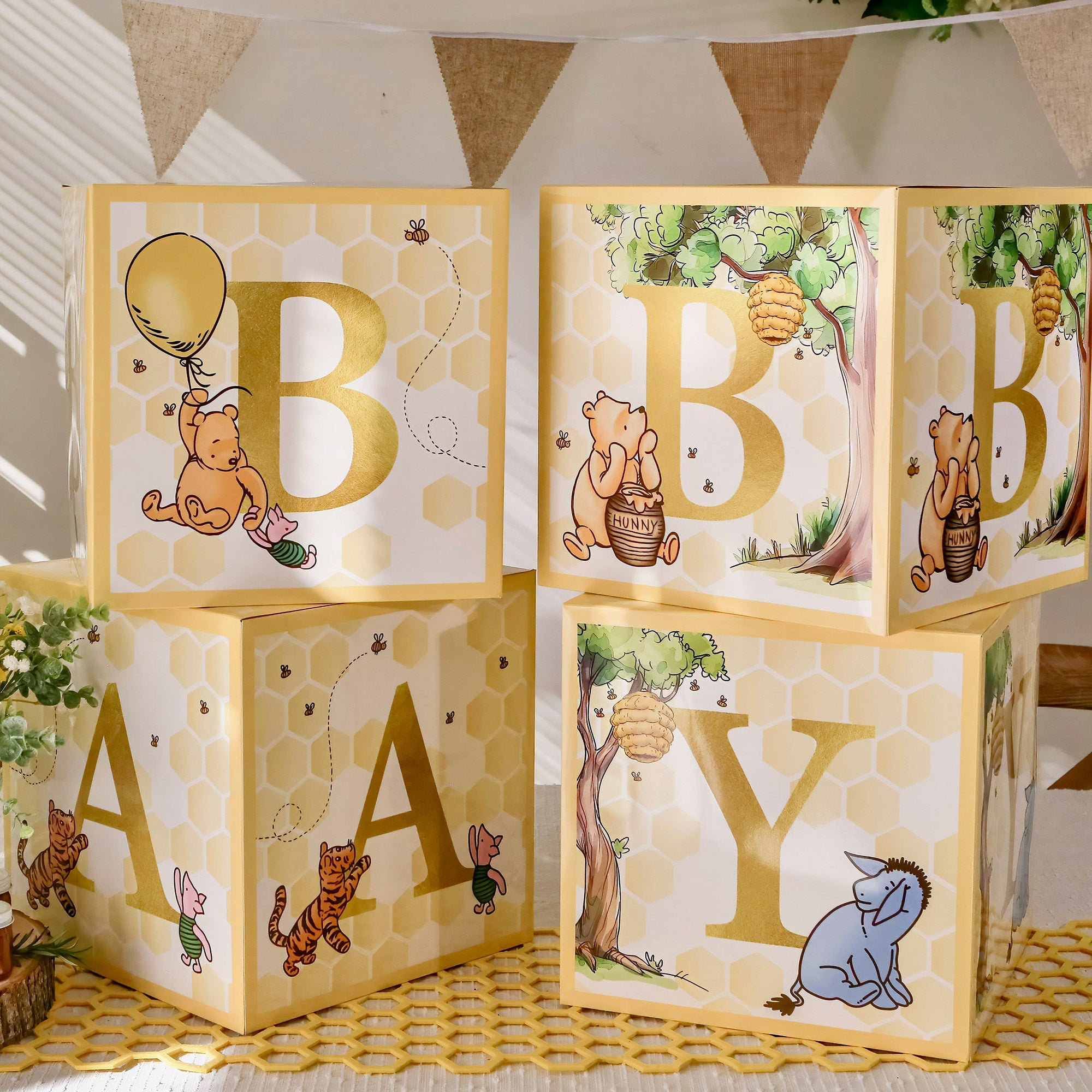 Kate Aspen Honey Bear Baby Shower Boxes with Letters for Baby