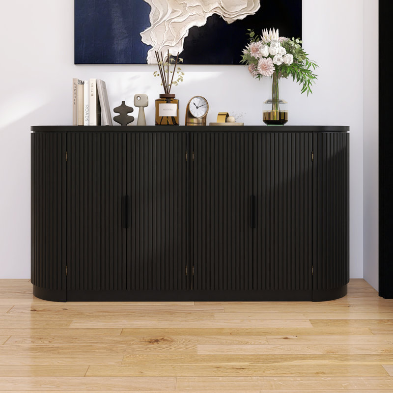 63'' Wide Wood Sideboard Buffet, Storage Server, Black