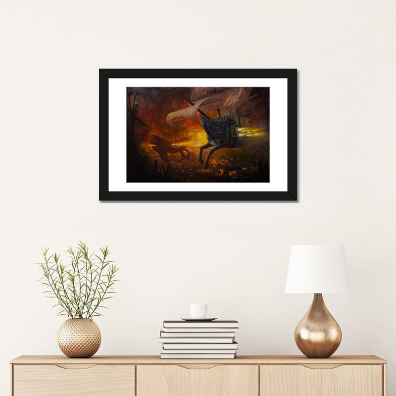 « espagnol galleons on fire », reproduction d’impression sur toile, Papier d'art encadré noir, H 16 po x l 24 po x P 1 po