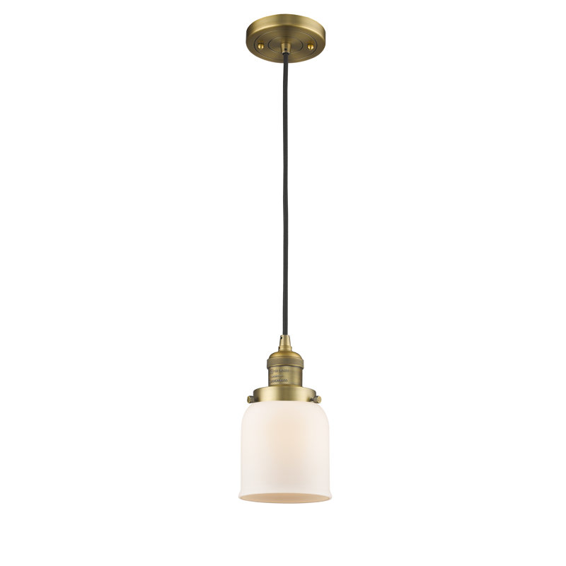 Saenz 1 - Light Single Pendant, 6 Watt Vinage LED Bulb, Matte White Cased, Brushed Brass