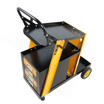 Multi-Function Welder Trolley, MIG TIG ARC Plasma Cutter Storage Tank With 2 Safety Chains, Portable 4-Drawer Chest, Weight 280 LBS