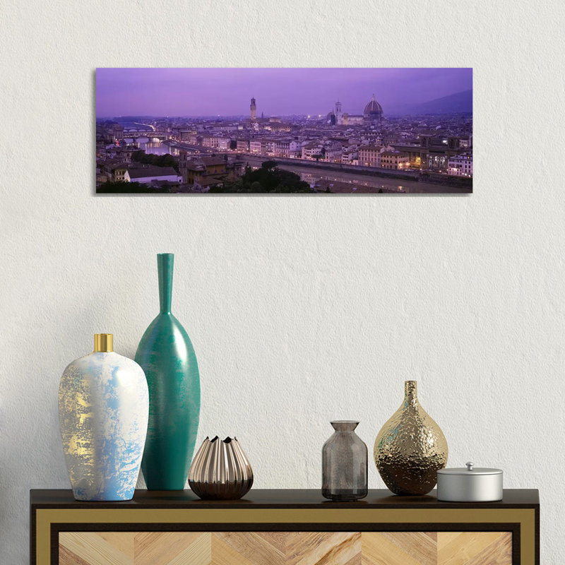 Cityscape At Twilight, Florence, Tuscany, Italy - Wrapped Canvas Panoramic Print, 30.48 cm H x 91.44 cm W x 1.91 cm D