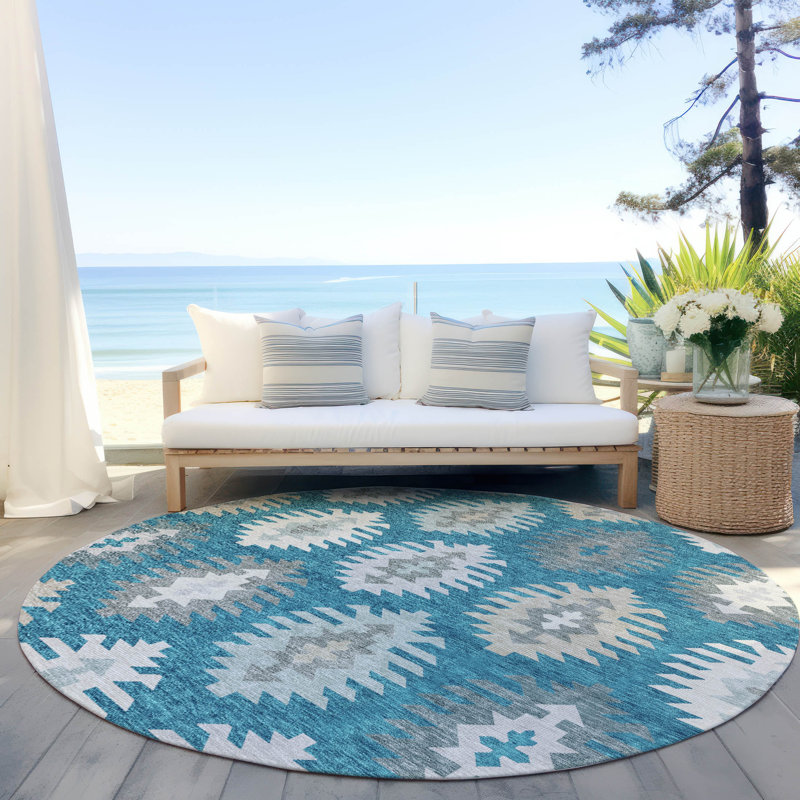 Tapis intérieur / extérieur en polyester tissé à la machine Chayden, Rond 8 pi