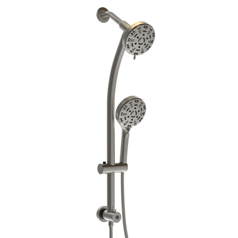 Dual Shower Head Kit With 4.7" Rain Showerhead, 8 Hand Shower, Stainless Steel Hose, Adjustable Holder, Slide Bar, Angle Brushed Nickel Finish -