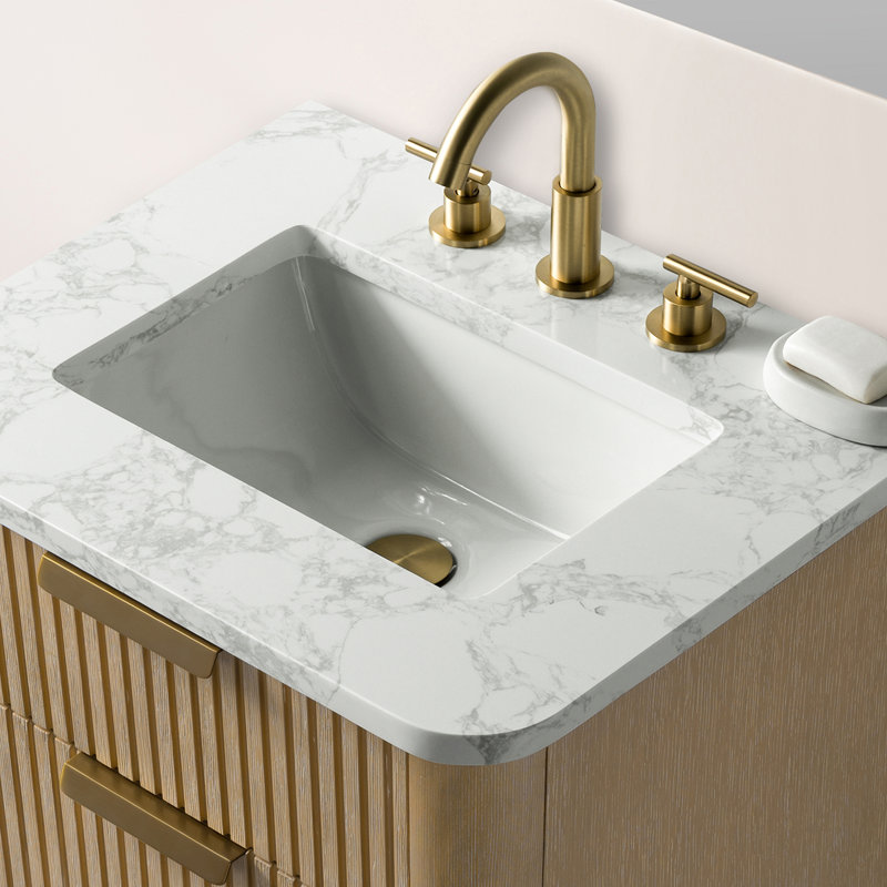 Ensemble de meuble-lavabo simple 24 po avec plateau en pierre d'ingénierie Liljan, Chêne classique / bronze brossé